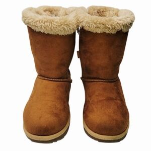 Hot Cakes Kids Girls Size 10 Winter‎ Boots Faux Fur Lined Brown Zip Bow Elloree